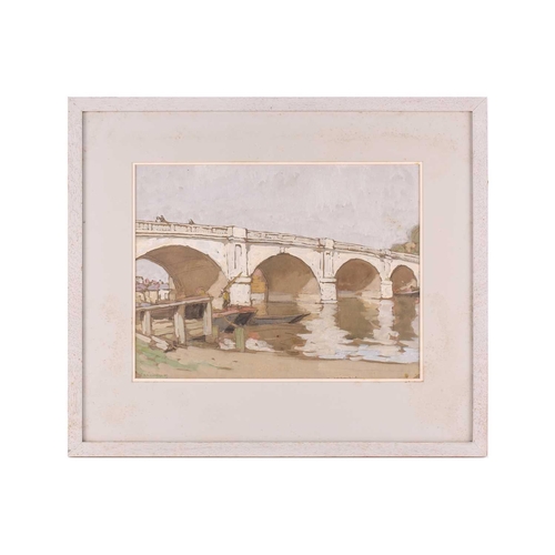 13 - † Horace Mann Livens (1862-1936), 'A Thames Bridge', signed, watercolour & gouache, 28 cm x 37 cm fr... 