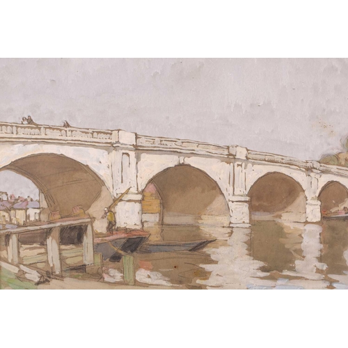 13 - † Horace Mann Livens (1862-1936), 'A Thames Bridge', signed, watercolour & gouache, 28 cm x 37 cm fr... 