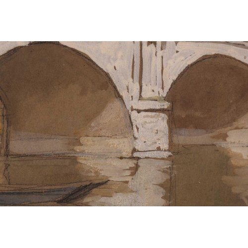 13 - † Horace Mann Livens (1862-1936), 'A Thames Bridge', signed, watercolour & gouache, 28 cm x 37 cm fr... 