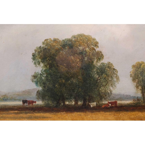 15 - Manner of Joseph Paul Pettitt (1812 - 1882), cattle grazing beneath a tree, a town in the distant, u... 