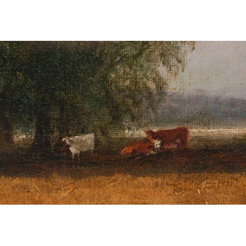 15 - Manner of Joseph Paul Pettitt (1812 - 1882), cattle grazing beneath a tree, a town in the distant, u... 