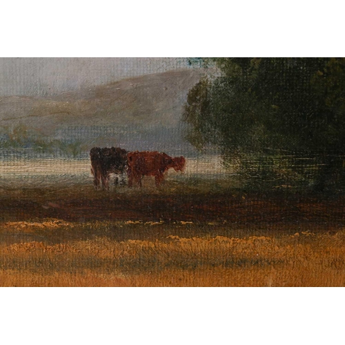 15 - Manner of Joseph Paul Pettitt (1812 - 1882), cattle grazing beneath a tree, a town in the distant, u... 