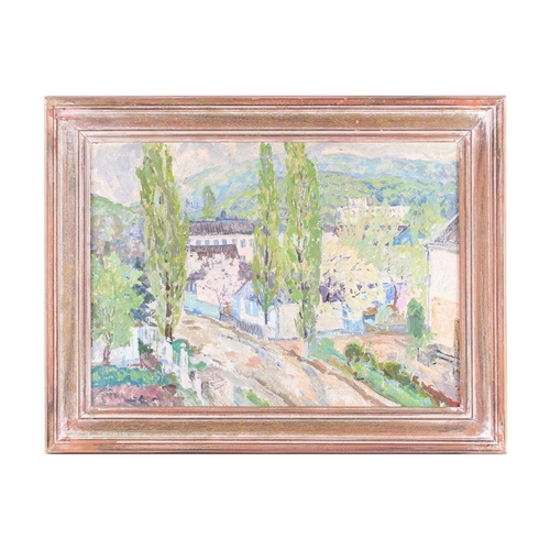 18 - Attributed to Vladimir Andreevic Belov (b.1923) Russia, impressionist style view of a river and buil... 