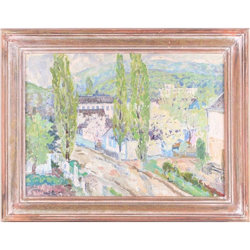 18 - Attributed to Vladimir Andreevic Belov (b.1923) Russia, impressionist style view of a river and buil... 