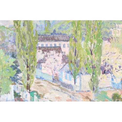 18 - Attributed to Vladimir Andreevic Belov (b.1923) Russia, impressionist style view of a river and buil... 