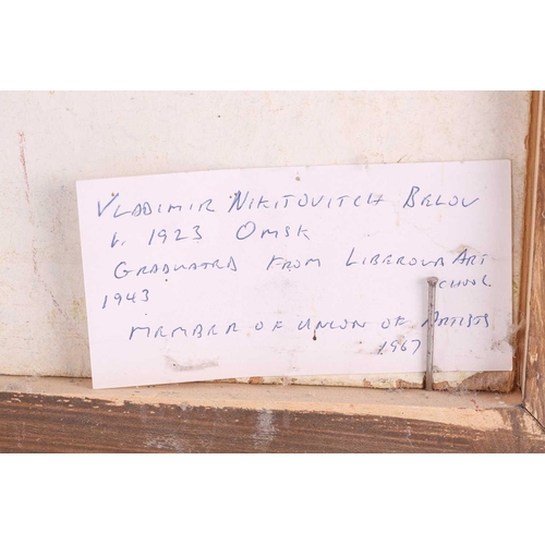 18 - Attributed to Vladimir Andreevic Belov (b.1923) Russia, impressionist style view of a river and buil... 