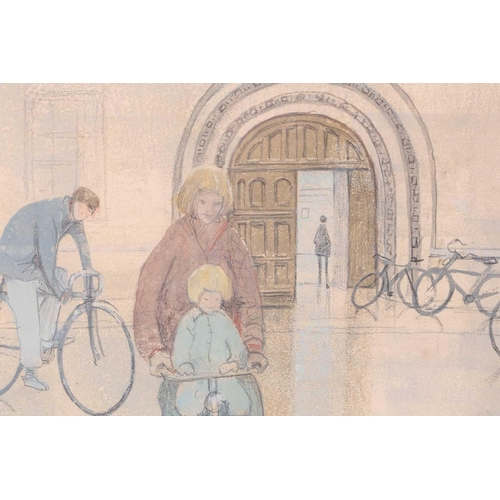 21 - † Pamela Townsend (1920-2019) British, 'Cyclists passing Christ's College, Cambridge', 'Bicycles lea... 
