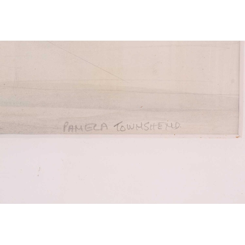 21 - † Pamela Townsend (1920-2019) British, 'Cyclists passing Christ's College, Cambridge', 'Bicycles lea... 