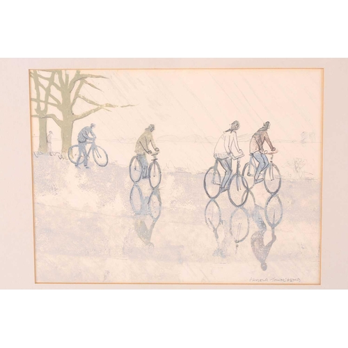 26 - Pamela Townsend (b.1920), Bicycles on a rail outside Kings College, Cambridge & Cycling in the Rain,... 
