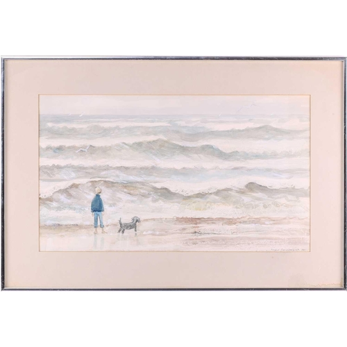 29 - Pamela Townsend (1920 - 2019), 'Boys fishing', 'Boat on Brighton Beach' and 'A blustery walk on the ... 
