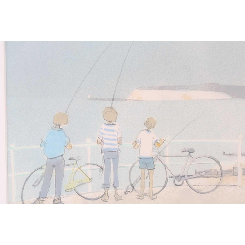 29 - Pamela Townsend (1920 - 2019), 'Boys fishing', 'Boat on Brighton Beach' and 'A blustery walk on the ... 