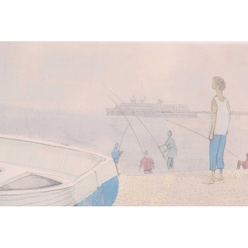 29 - Pamela Townsend (1920 - 2019), 'Boys fishing', 'Boat on Brighton Beach' and 'A blustery walk on the ... 