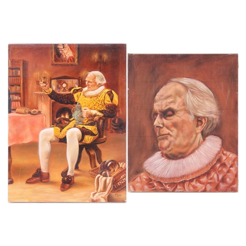 37 - † Darren Baker (b.1976), Portrait of a cavalier in a ruff and holding up a goblet, signed, oil on ca... 