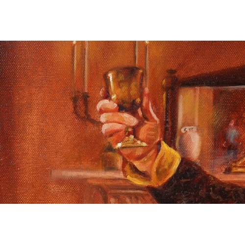 37 - † Darren Baker (b.1976), Portrait of a cavalier in a ruff and holding up a goblet, signed, oil on ca... 