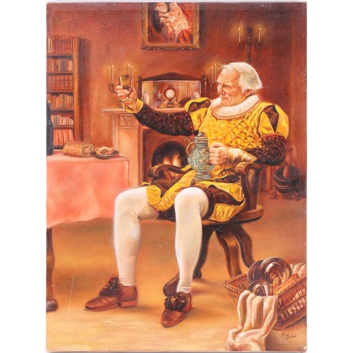 37 - † Darren Baker (b.1976), Portrait of a cavalier in a ruff and holding up a goblet, signed, oil on ca... 