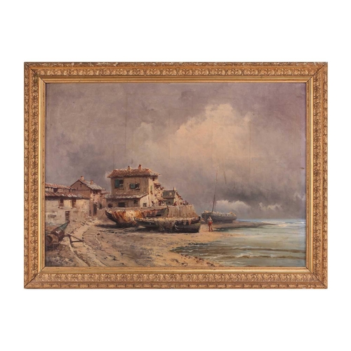 4 - Charles Euphrasie Kuwasseg (1833 - 1904) French, Harbour at low tide, unsigned, oil on canvas, 57 x ... 