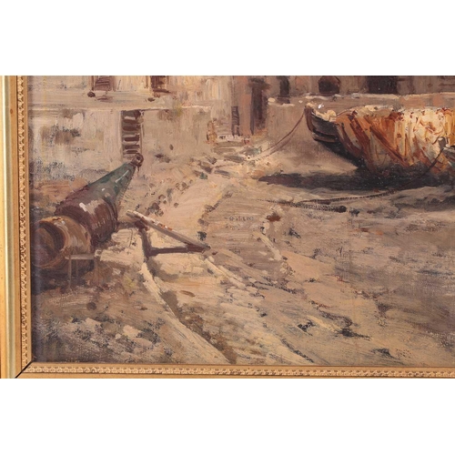 4 - Charles Euphrasie Kuwasseg (1833 - 1904) French, Harbour at low tide, unsigned, oil on canvas, 57 x ... 