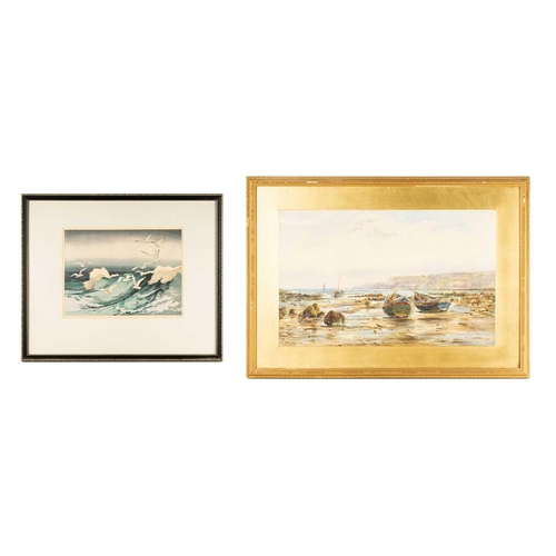 47 - Richard Malcolm Lloyd (1855-1945), Coastal view with boats at low tide, signed and dated 188?, water... 