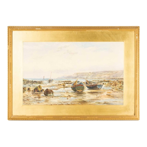 47 - Richard Malcolm Lloyd (1855-1945), Coastal view with boats at low tide, signed and dated 188?, water... 