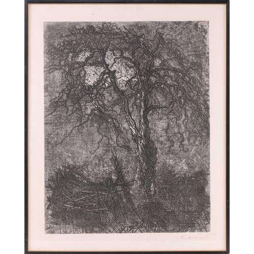 60 - Dmitry Pavlinsky (Russian, 1937 - 2012), Big tree with a moon, signed in pencil, etching, plate 63.5... 