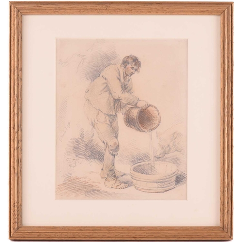 120 - George Charles Morland (1762-1804), 'Filling the Trough', signed and dated ‘G.Morland 1792’, pencil ... 