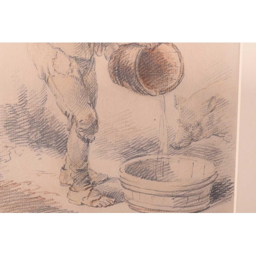 120 - George Charles Morland (1762-1804), 'Filling the Trough', signed and dated ‘G.Morland 1792’, pencil ... 