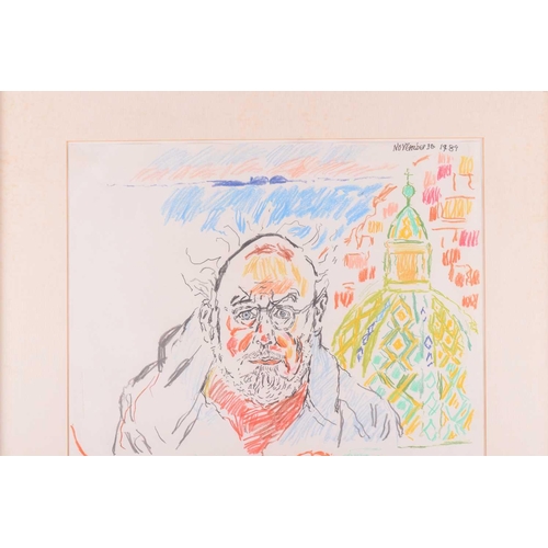 125 - † John Bratby (1928-1992), ‘Self Portrait, Positano, Italy 1989’, watercolour, oil chalks and pencil... 