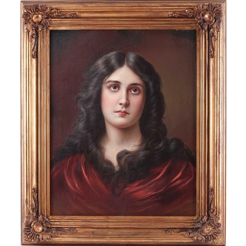 13 - 20th century Italian School, Bust length portrait of a lady with dark hair and red robe, unsigned, o... 