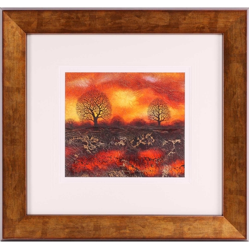 14 - † Kerry Darlington (b.1974), trees in an autumnal landscape, mixed media and resin on board, signed ... 