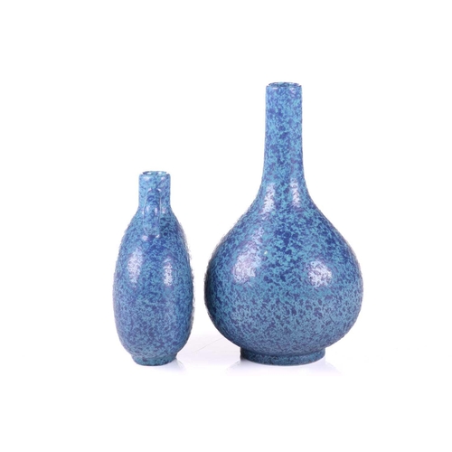 143 - Two Chinese porcelain tianqiuping and bianhu vases, each with Robins egg glaze, the tianqiuping with... 