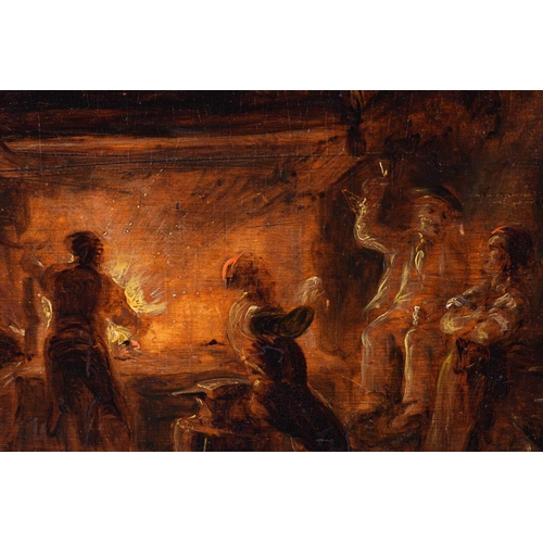 16 - Late 18th / early 19th century school, figures and a horse in a farriers room, oil on panel, 25.5 cm... 