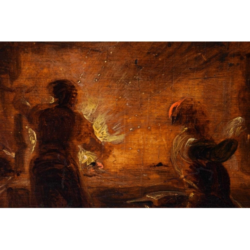 16 - Late 18th / early 19th century school, figures and a horse in a farriers room, oil on panel, 25.5 cm... 