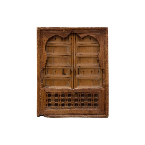 167 - A matched pair of 19th-century teak Haveli screen doors with pierced Arabeques and spindle decoratio... 