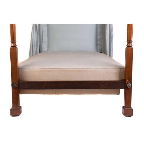 176 - A Sheraton-style satinwood single four-poster bed, early 20th century, with arched canopy and turned... 