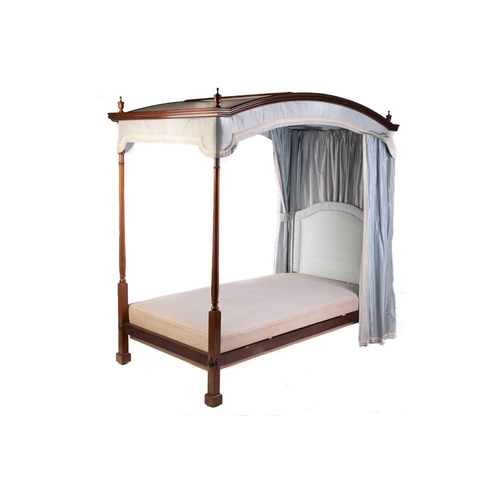 176 - A Sheraton-style satinwood single four-poster bed, early 20th century, with arched canopy and turned... 