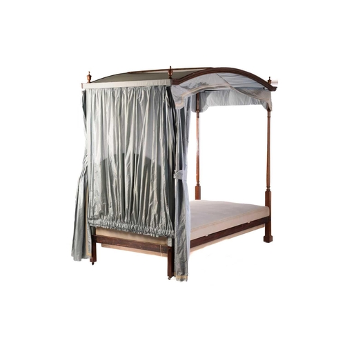 176 - A Sheraton-style satinwood single four-poster bed, early 20th century, with arched canopy and turned... 