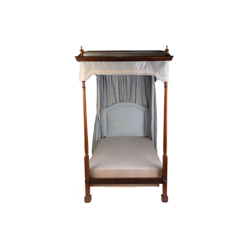 176 - A Sheraton-style satinwood single four-poster bed, early 20th century, with arched canopy and turned... 