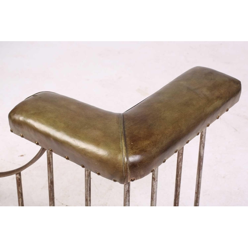 179 - An Edwardian-style green hide and brushed steel club fender, together with a George III-style cast b... 