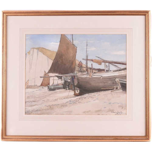 18 - † Norman Thomas Janes (1892-1980) British, boats in a harbour, watercolor, signed to lower right cor... 