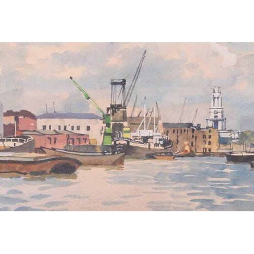 18 - † Norman Thomas Janes (1892-1980) British, boats in a harbour, watercolor, signed to lower right cor... 