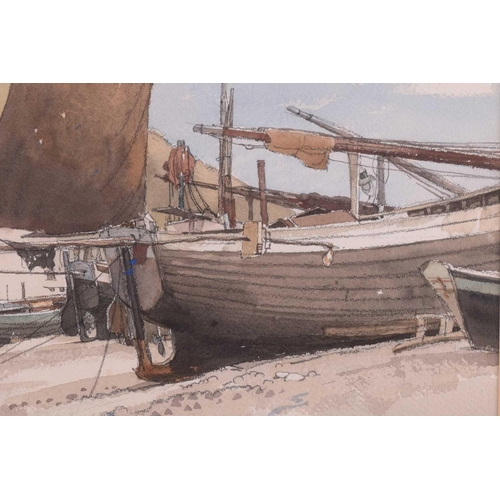 18 - † Norman Thomas Janes (1892-1980) British, boats in a harbour, watercolor, signed to lower right cor... 