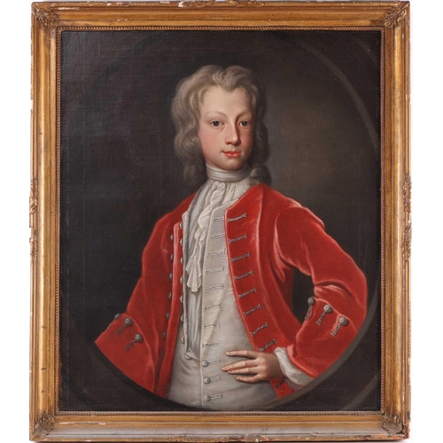 2 - Manner of Sir Godfrey Kneller (1646 - 1723), Half-length portrait of a boy wearing a red jacket, uns... 