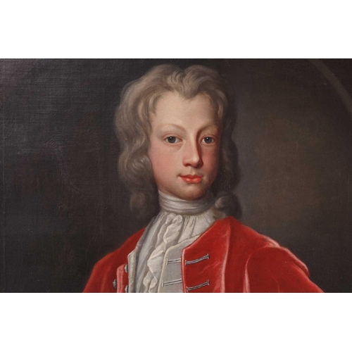 2 - Manner of Sir Godfrey Kneller (1646 - 1723), Half-length portrait of a boy wearing a red jacket, uns... 