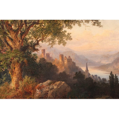 20 - Herman Bennekenstein (1830 - 1890) German, Figures in a landscape with a castle beyond, signed and d... 