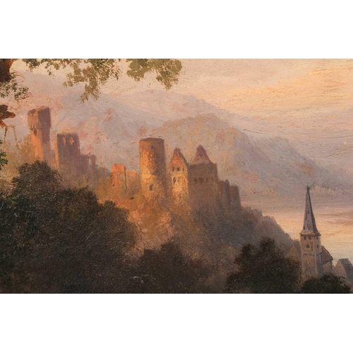 20 - Herman Bennekenstein (1830 - 1890) German, Figures in a landscape with a castle beyond, signed and d... 