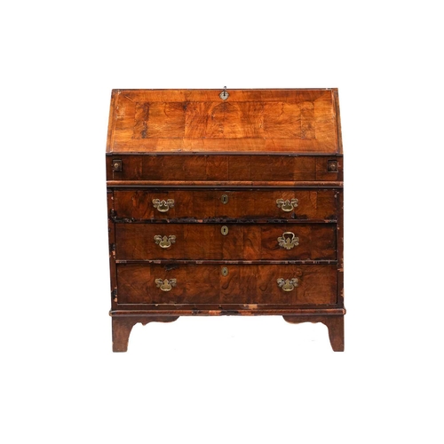 200 - A country-made 18th-century walnut fall front writing bureau, with 