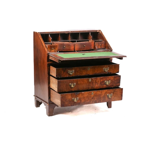 200 - A country-made 18th-century walnut fall front writing bureau, with 