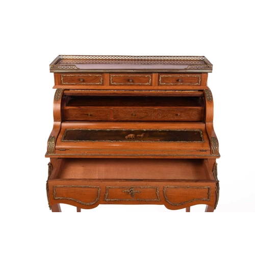 202 - A French Louis XV style rosewood and Vernis Martin panelled Bureau de Cylinder, early 20th century, ... 