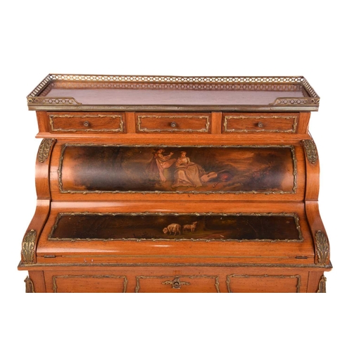 202 - A French Louis XV style rosewood and Vernis Martin panelled Bureau de Cylinder, early 20th century, ... 