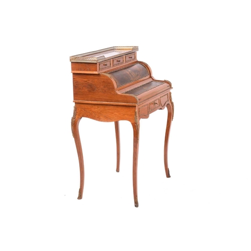 202 - A French Louis XV style rosewood and Vernis Martin panelled Bureau de Cylinder, early 20th century, ... 